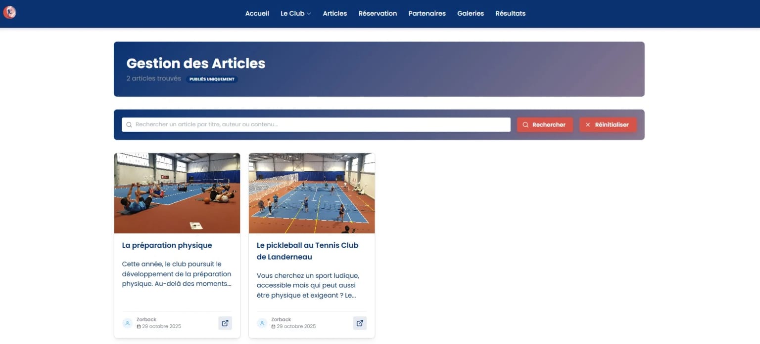 Page des articles